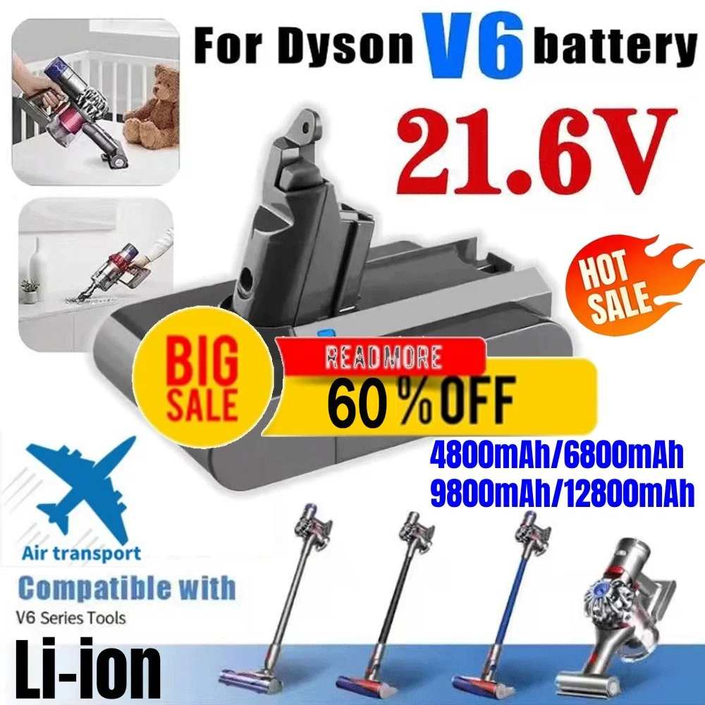 🌈🛡️2026 Latest V6 21.6V 12.8Ah For Dyson Hoover Rechargeable Lithium Battery DC58 DC59 DC61 DC62 SV09 SV07 SV03 SV04 SV06 SV05