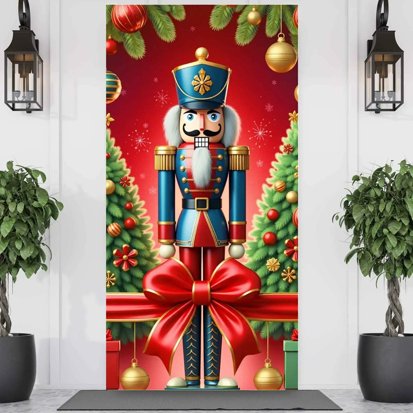 크리스마스 호두 까기 인형 문 커버 문 진저 브레드 배너 크리스마스 야외 장식 정문 현관 크리스마스 파티 용품