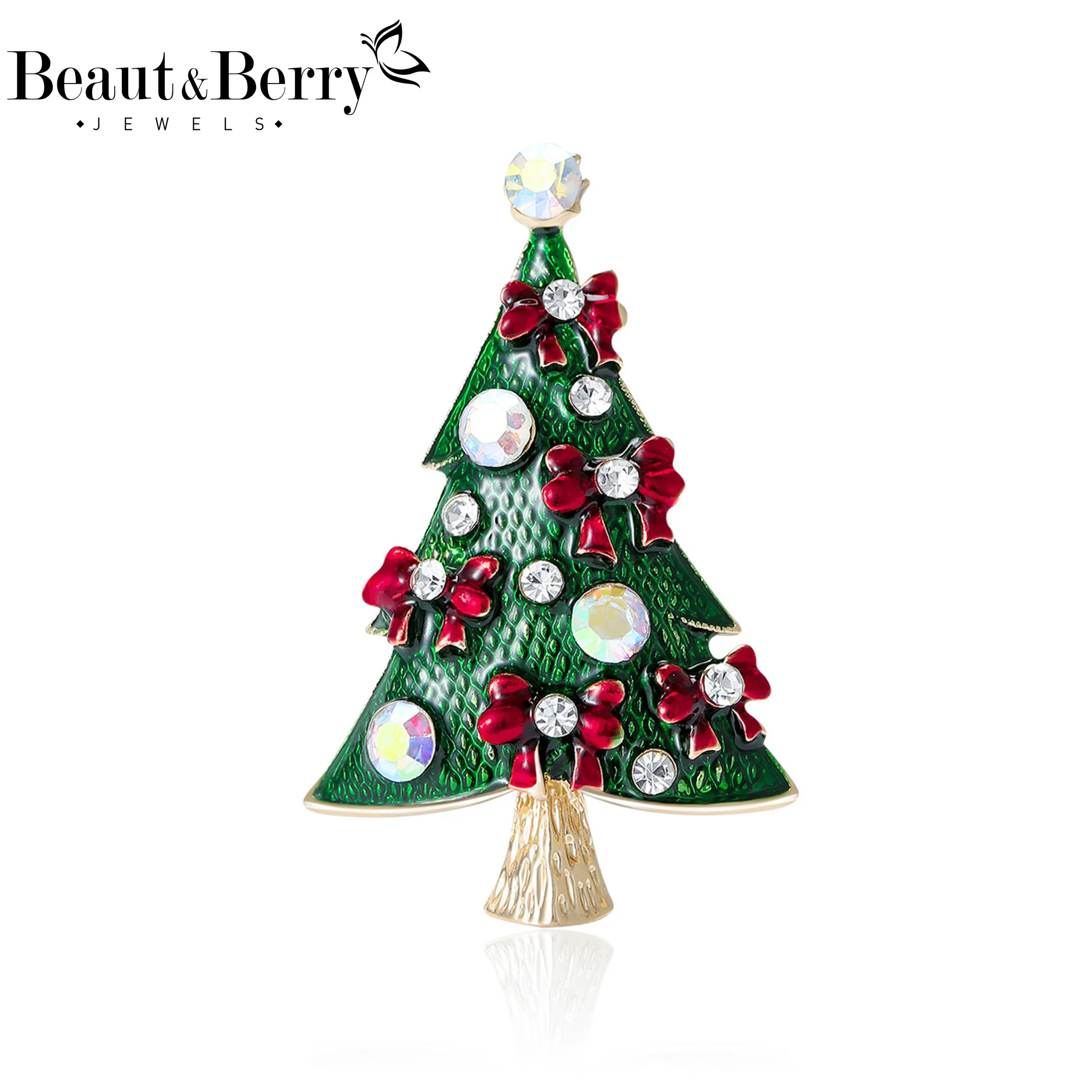 

Beaut&Berry Classic Rhinestone Christmas Tree Brooches for Women Unisex Enamel Plant Pins Casual Party Accessories Gifts Friends