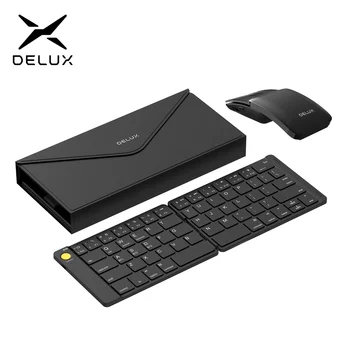 Delux Folding Keyboard Mouse Set Wireless Ultra-thin Portable Silent Kit Multi-device Support for Windows Android IOS System