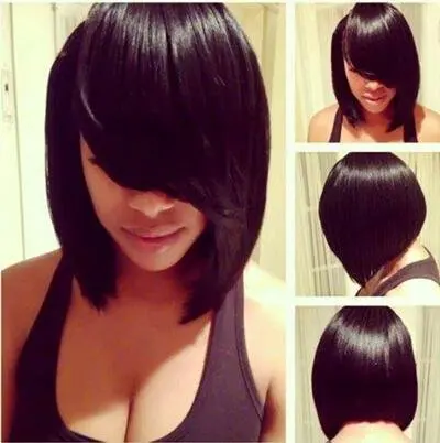 New Short Straight Hair Female, Student Fluffy Synthetic Wig, Slant Bangs Black, Full Hair Set