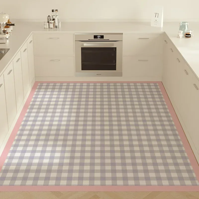 Bunte karierte Küchenmatte, rutschfester, wasserabsorbierender Teppich, ölbeständig, langlebig, Heimdekoration, pastoraler Stil, mehrere Farben