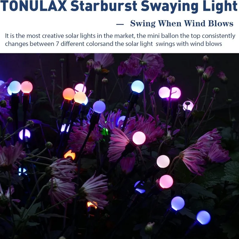 Outdoor RGB Color Lights LED Solar Garden Lamp Firefly Lights IP65 Waterproof Vibrant Swaying Lights Pathway Patio Decoration