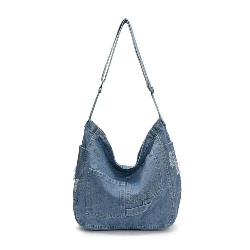 

Korean Vintage Denim Shoulder Bag Large Capacity Cross Body Hobo Sling Bag Zipper Versatile Satchel Bags Unisex