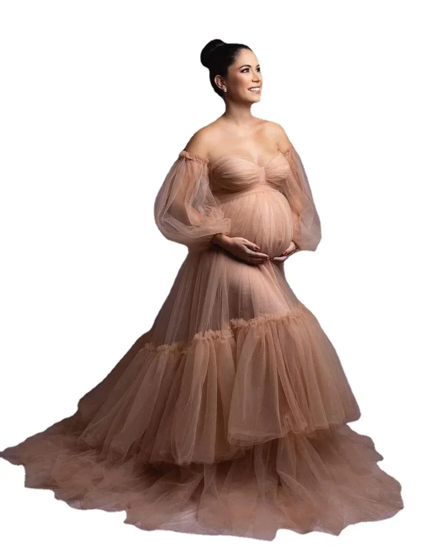 Fluffy Off Shoulder Tulle Robe for Women Maternity Dresses Photoshoot Long Sheer Bridal Robe Old Hollywood Robe Lingerie