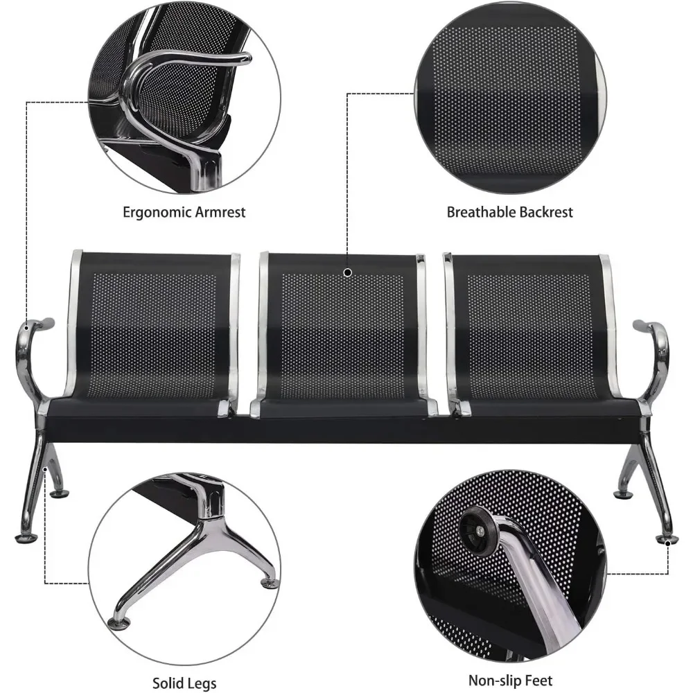 3-Seat Waiting Room Bench - Waiting Room Chairs with Arms Airport Reception Bench, Lobby Bench Seating Waiting Area Chairs