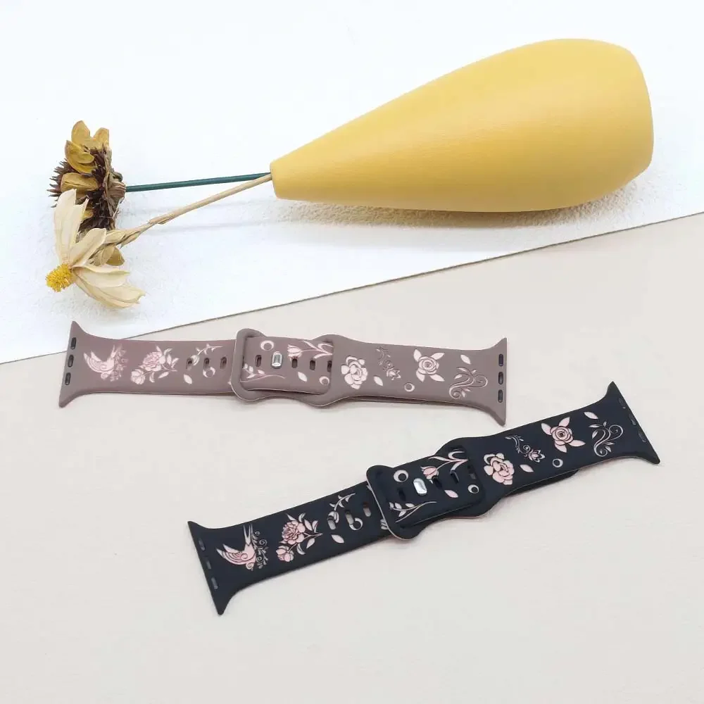 حزام سيليكون لساعة أبل ، نقش سوار مطبوع ، سوار ألترا لساعة iWatch 10 ، 9 ، 8 ، 7 ، 6 ، 5 ، SE ، 49 ، 46 ، 42 ، 40 44 ، 41 ، 45