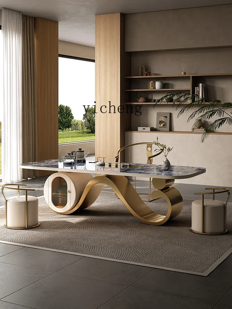 b11- Light Luxury Large Tea Table and Chair Set High-End Modern Minimalist High-End Villa Rock Plate Kung Fu Tea Brewing Table