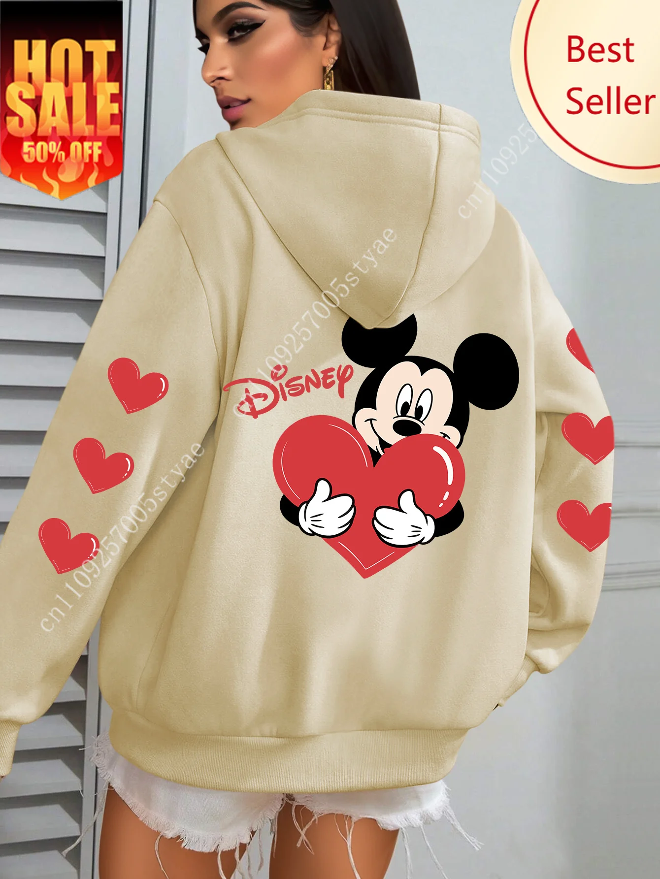 

Women's Disney Mickey Mouse Pattern Hoodies Streetwear Oversized Unisex Sweatshirts Autumn and Winter Fleece Casual Versatile