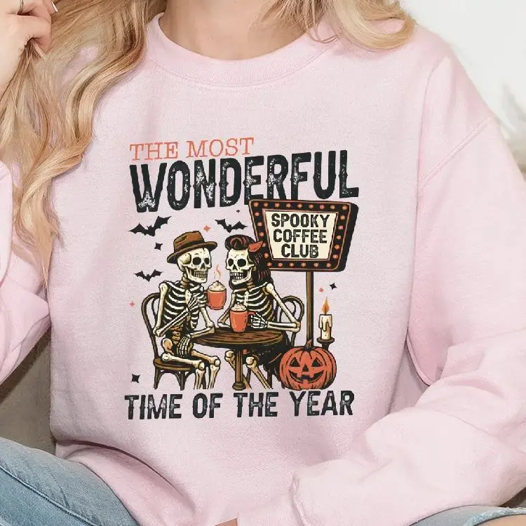 

Sweatshirt Long Sleeves Stylish Pullover Y2K Graphic Hoodies Crew Neck Unisex Casual Daily Wear Spooky Coffee Club Autumn