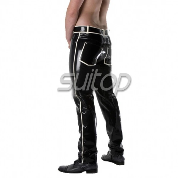 

Suitop latex jeans back pocket with latex belt 0.6mm thicker latex made