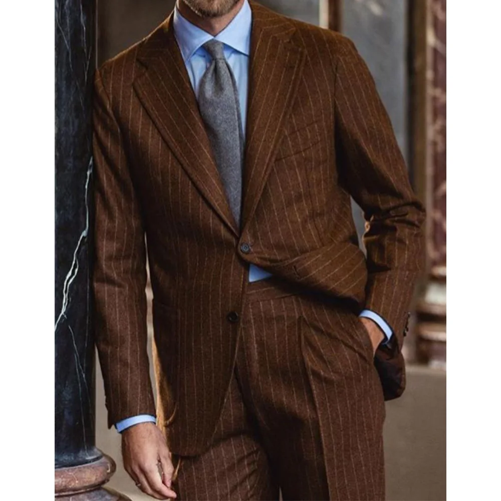 

Mens Suit Men's Striped Suit Two-Piece Set Business Casual Single-Breasted Notched Lapel Suit Comfortable Breathable Men's Suit