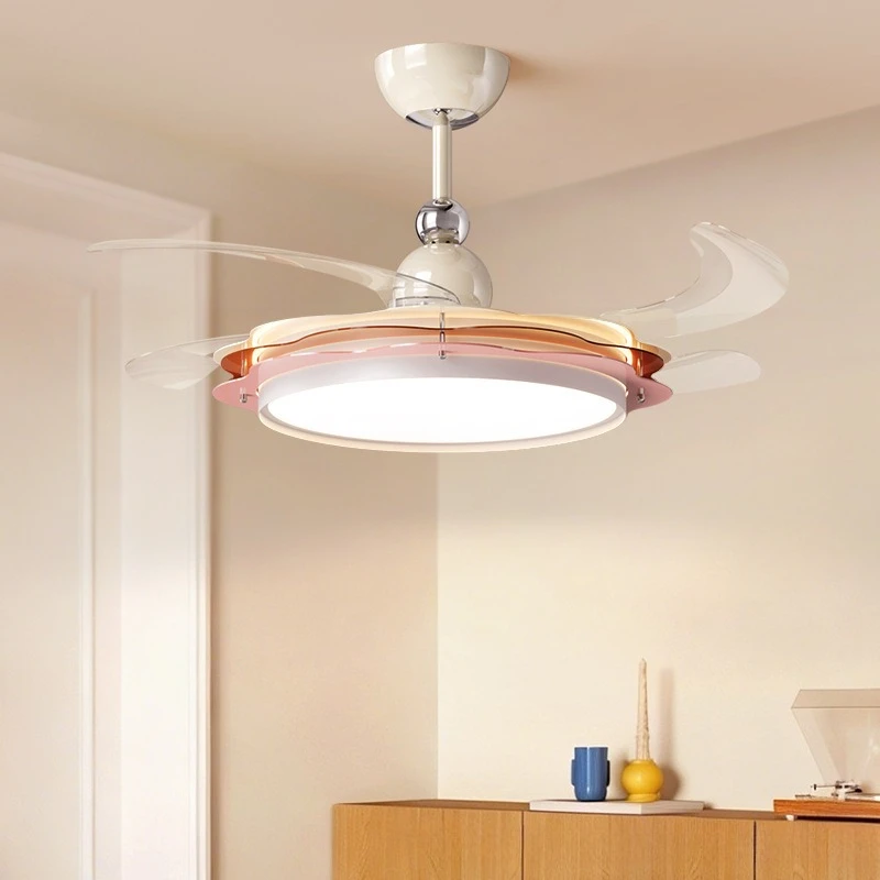 Children's Bedroom Memphis Ceiling Fan Light Parlor Dopamine Color Creative Simple Invisible Silent Fan Pendant Lamps Luminaires