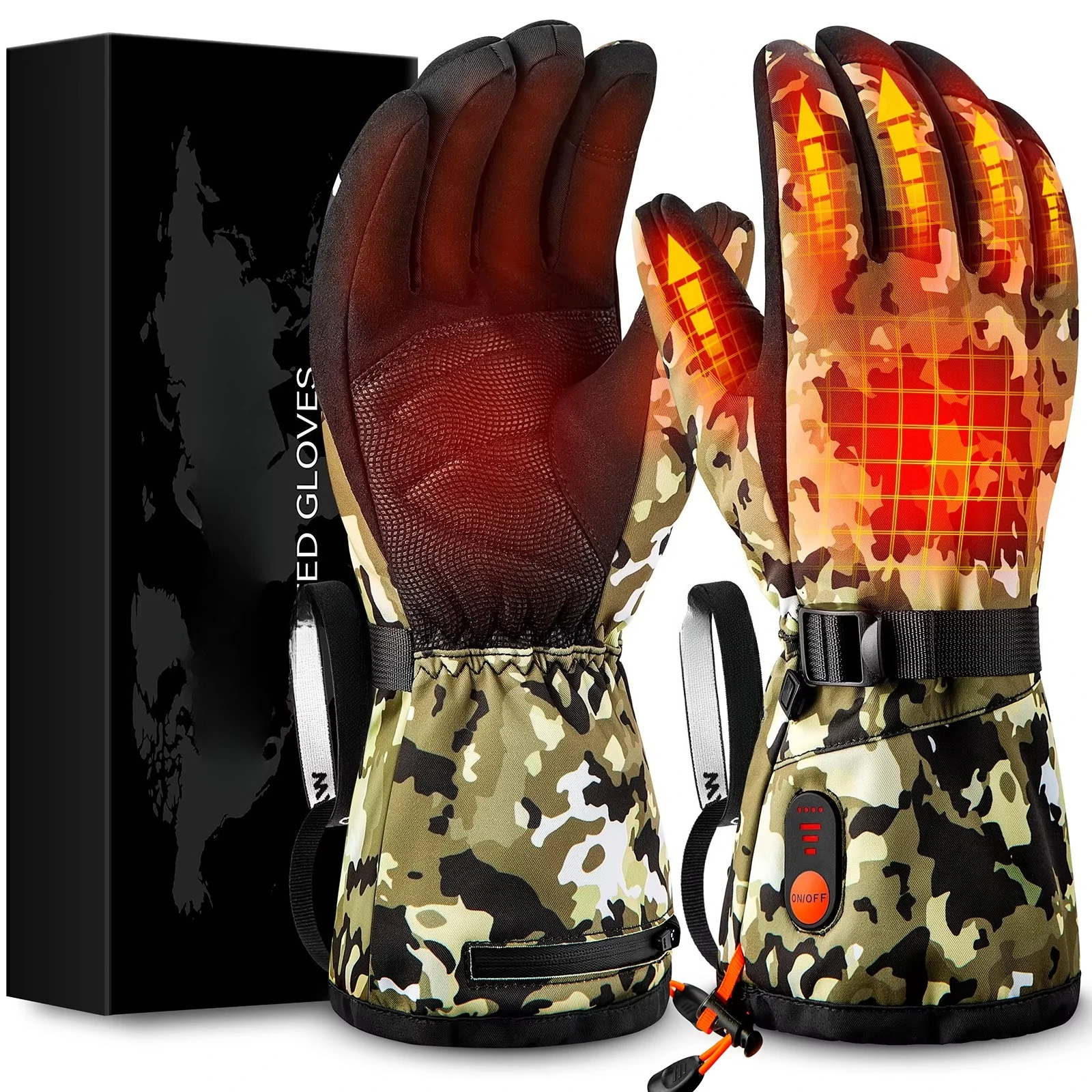 Outdoor Camouflage Gloves Waterproof Battery Powered Heating Gloves for Fishing New Design for Winter