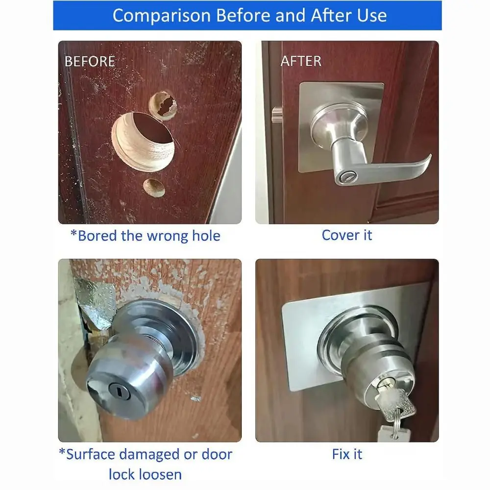 Stainless Steel Door Reinforcement Plate Repair Backplate Silver Door Lock Repair Plate Door Hardware Door Handle Fixing Cover