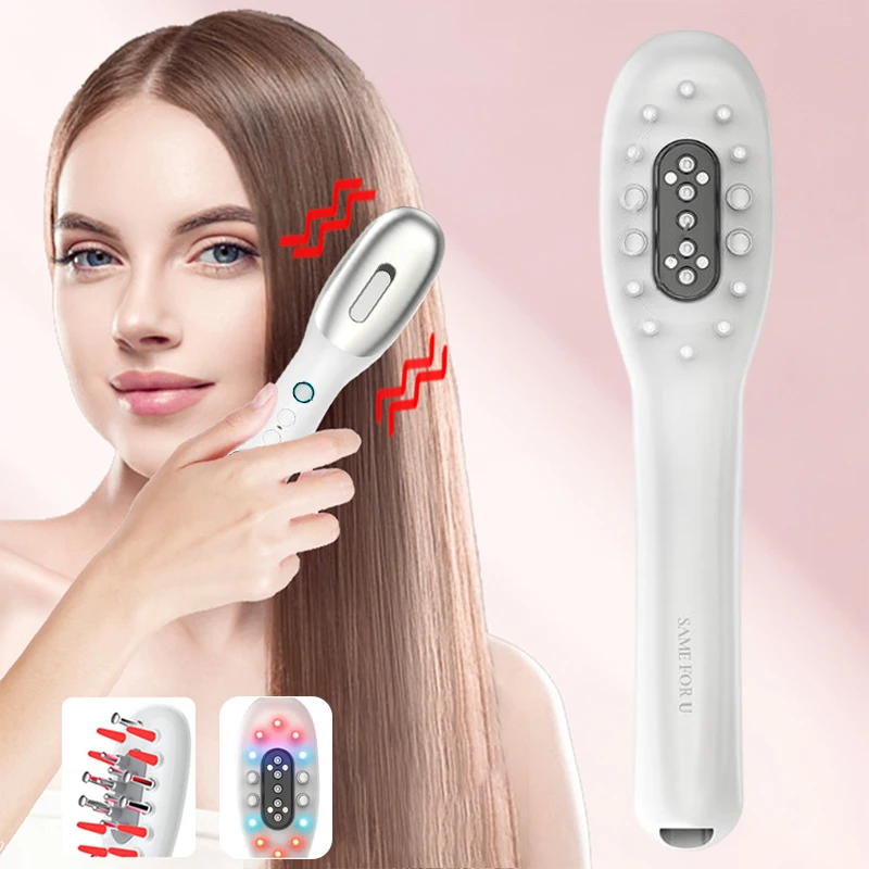 

Электрическая расческа для массажа кожи головы, красный, синий светодиодный светильник, EMS, вибрационная массажная щетка, против выпадения волос, аппликатор для масла кожи головы