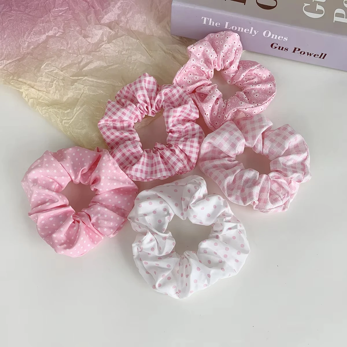 5 Stück Niedliche Rosa Mädchen-Haargummis Schonende Gepunktete Koreanische Premium-Haarbänder Hochelastische Bunte Pferdeschwanz-Haargummis Schwarz 1 – Detail 7