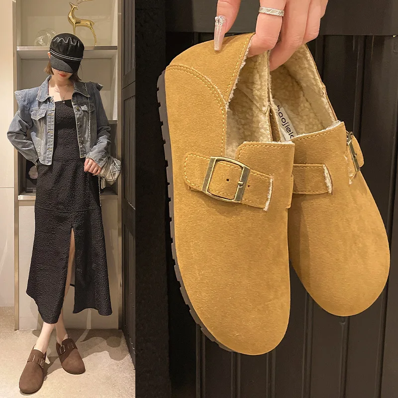 Fur Women Sneakers Lady Flat Cotton Shoes 2024 Winter New Bean Loafers Female Soft Soled Lazy Comfortable Shoes Zapatos De Mujer