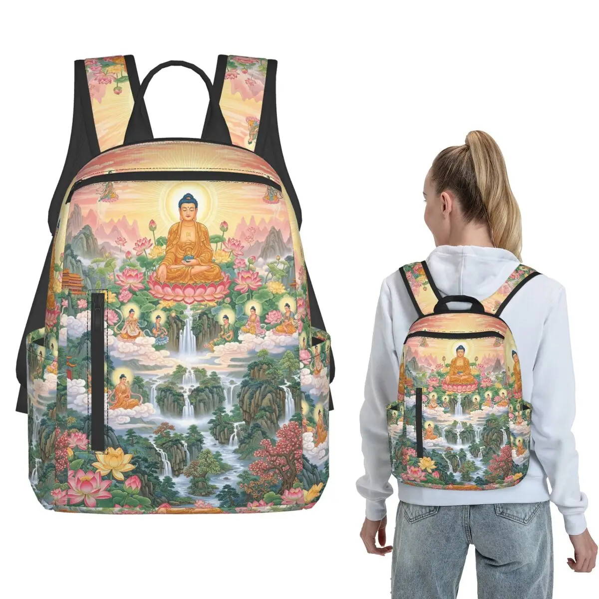 Tantric Buddhist Deity Buddhism God Buddha Backpack Large Capacity Boys Girls BookBag School Bag Shoulder Bags for Men Women
