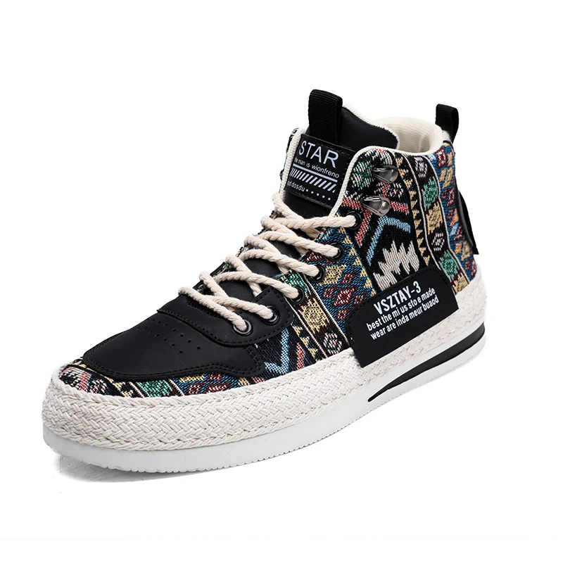 

New arrivals Designer new men's casual sneakers canvas comfortable high top flats walking vulcanized shoes