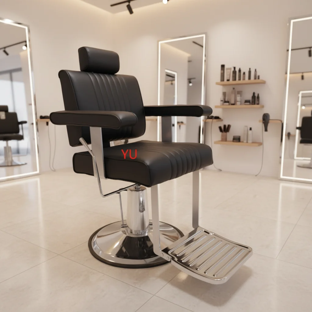 A 2026 Beauty Modern Luxury Eco-Friendly Lift Rotating Barber Chair Chrome Square Base Heavy Duty Hydraulic Pump Beauty Salon