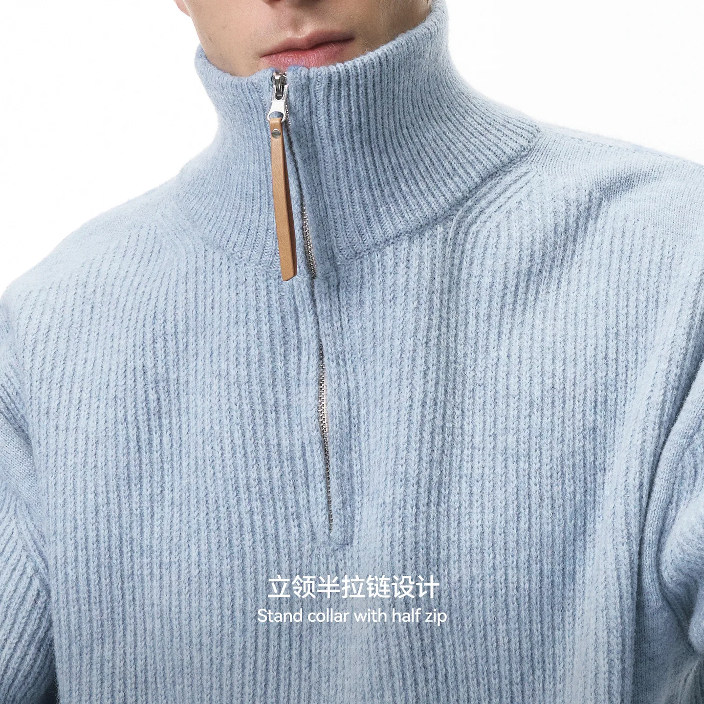 メンズ ハーフジップ タートルネック セーター レトロ ストリートスタイル プルオーバー リラックスフィット ニットトップ