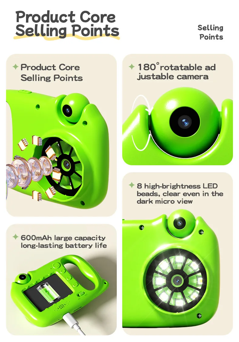 กล้องสำหรับเด็ก, กล้องที่สามารถถ่ายภาพและบันทึกวิดีโอได้ กล้องขนาดเล็กความละเอียดสูง, กล้องกล้องจุลทรรศน์สำหรับเด็ก