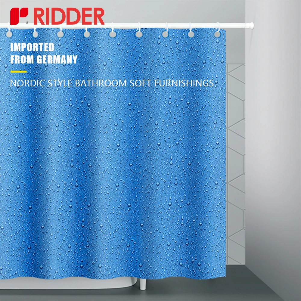 RIDDER Blue Drops Shower Curtain for Bathroom,Waterproof Design and Polyester, Weighted Hem, Shower Curtains Set for Bathroom