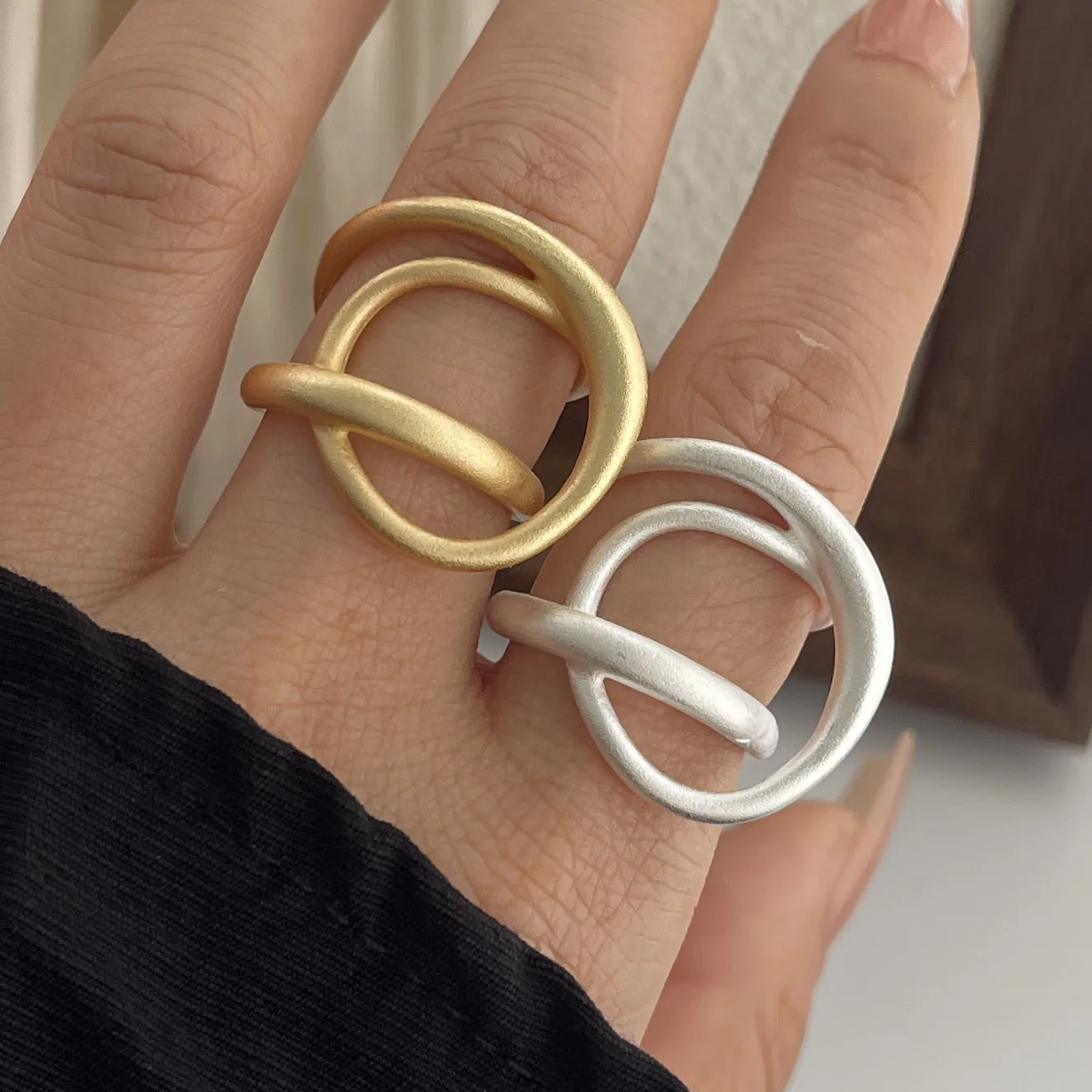 Women's 925 Sterling Silver Minimalist Gold Inter Cross Ring