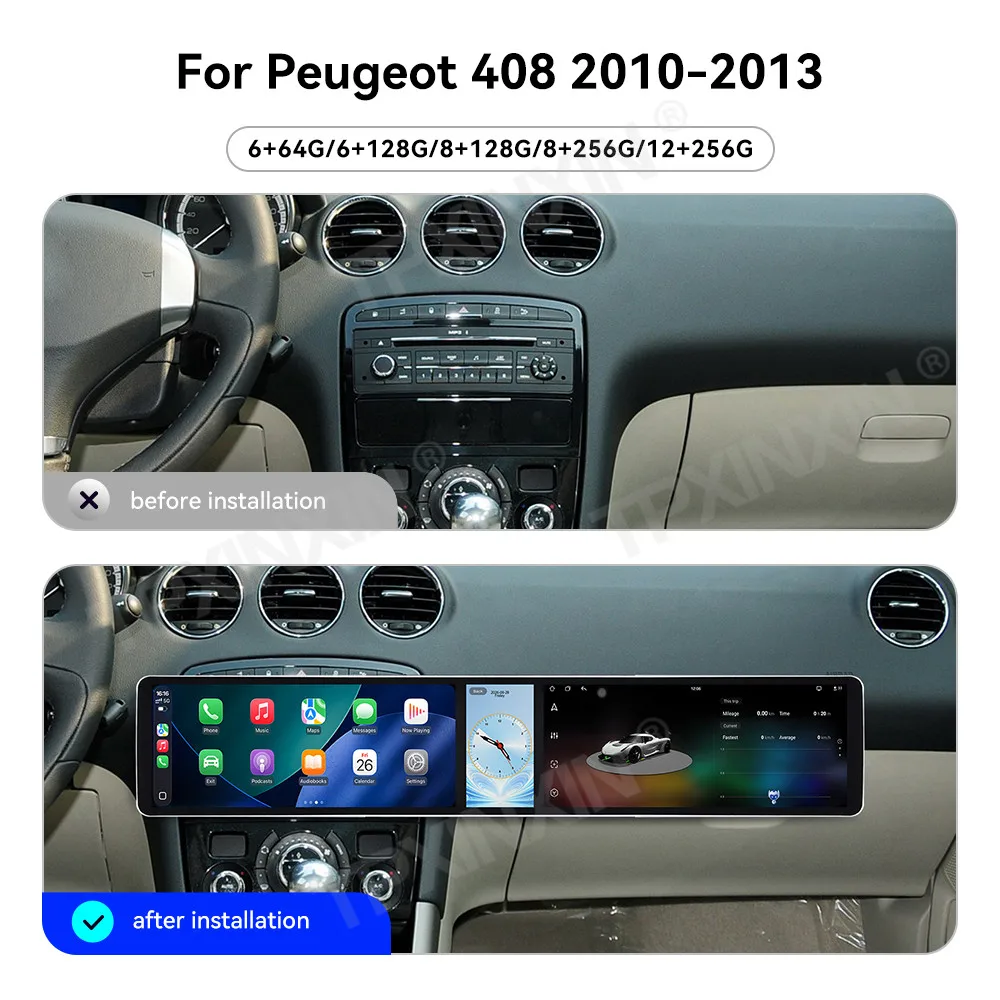 For Peugeot 408 2010-2013 Dual 12.3