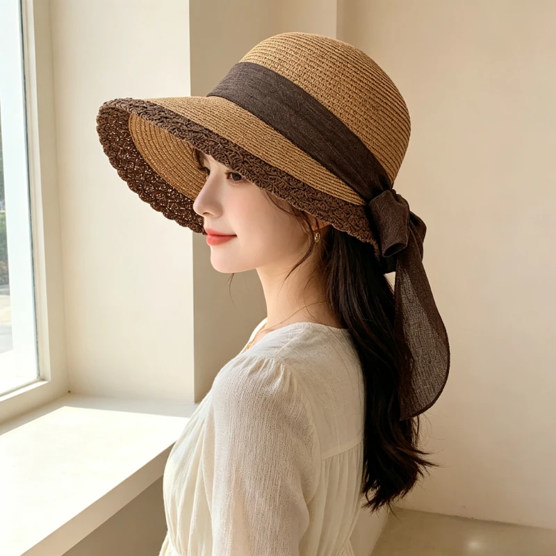 1 Piece of Women's Spring and Summer Straw Hat, Women's Woven Sunshade and Sun Protection Beach Hat, UV Resistant Outdoor Hat