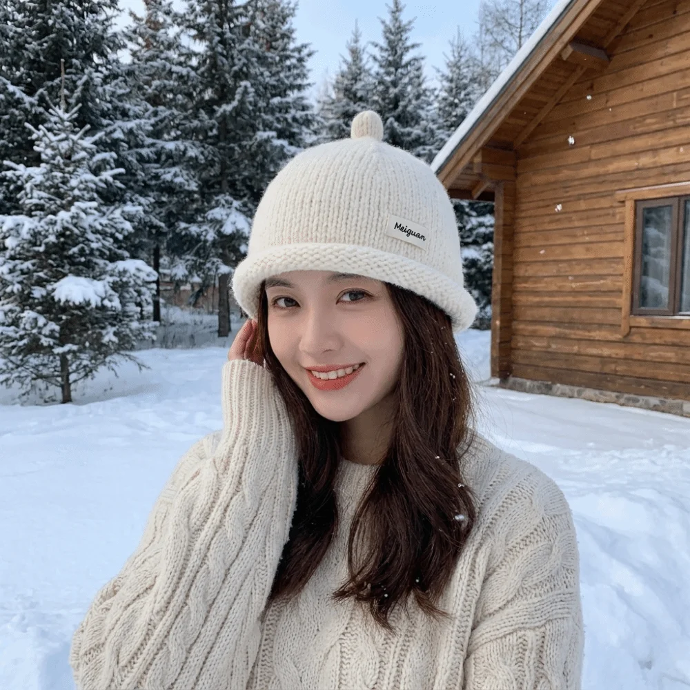 Sweet Solid Color Knitted Beanies Cap Rolled Edge Multifunction Melon Skin Hat Keep Warm Beret Painter Hat Men