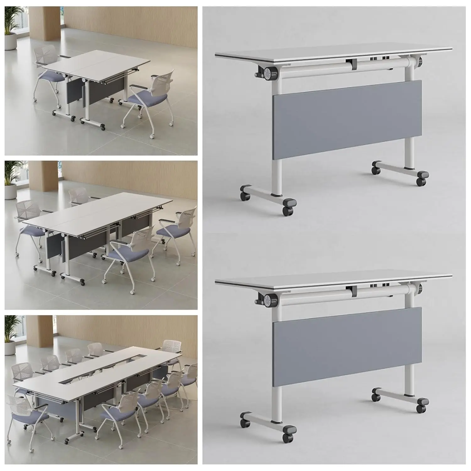 

Folding Flip-Top Mobile Conference Table with Wheels Rectangular Training Seminar Classroom Modular, Custom