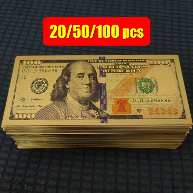 

20~100pcs US 100 Dollar Bills 100 Dollars Gold Plated Banknote Fake Dollars Currency Souvenir Business Gifts