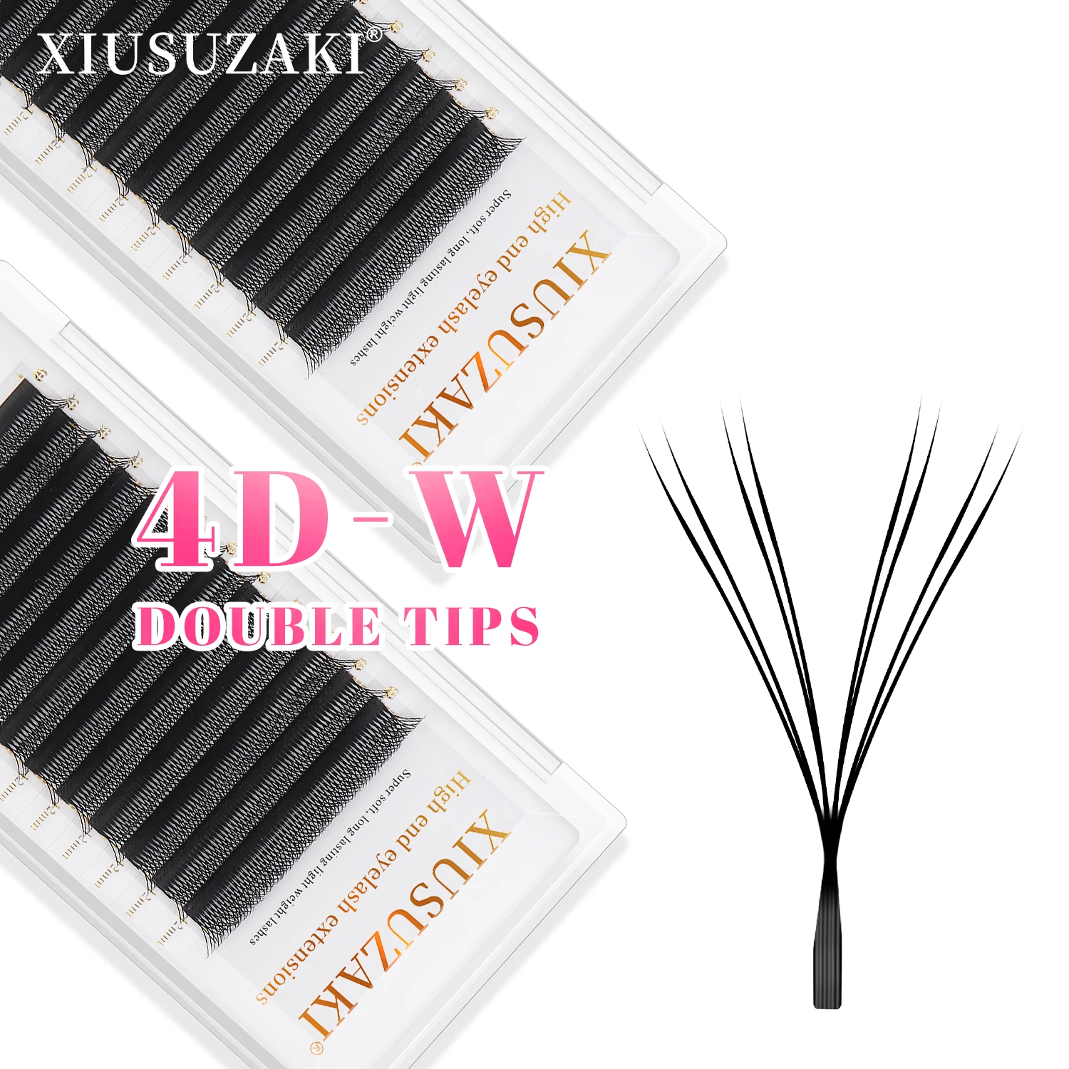 XIUSUZAKI 2-4D W Shaped Eyelashes Extensions 8DW  C/D Curl High Quality Individual 4D W Double Tips Premade Fans False Lashes