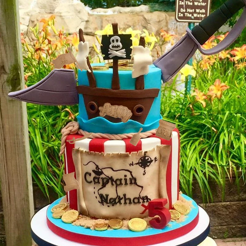 1pc Pirate Cookies Silicone Mold Pirate Ship Gold Coins Chocolate Fondant Cake Mould For Kid Birthday Halloween Party Cake Decor