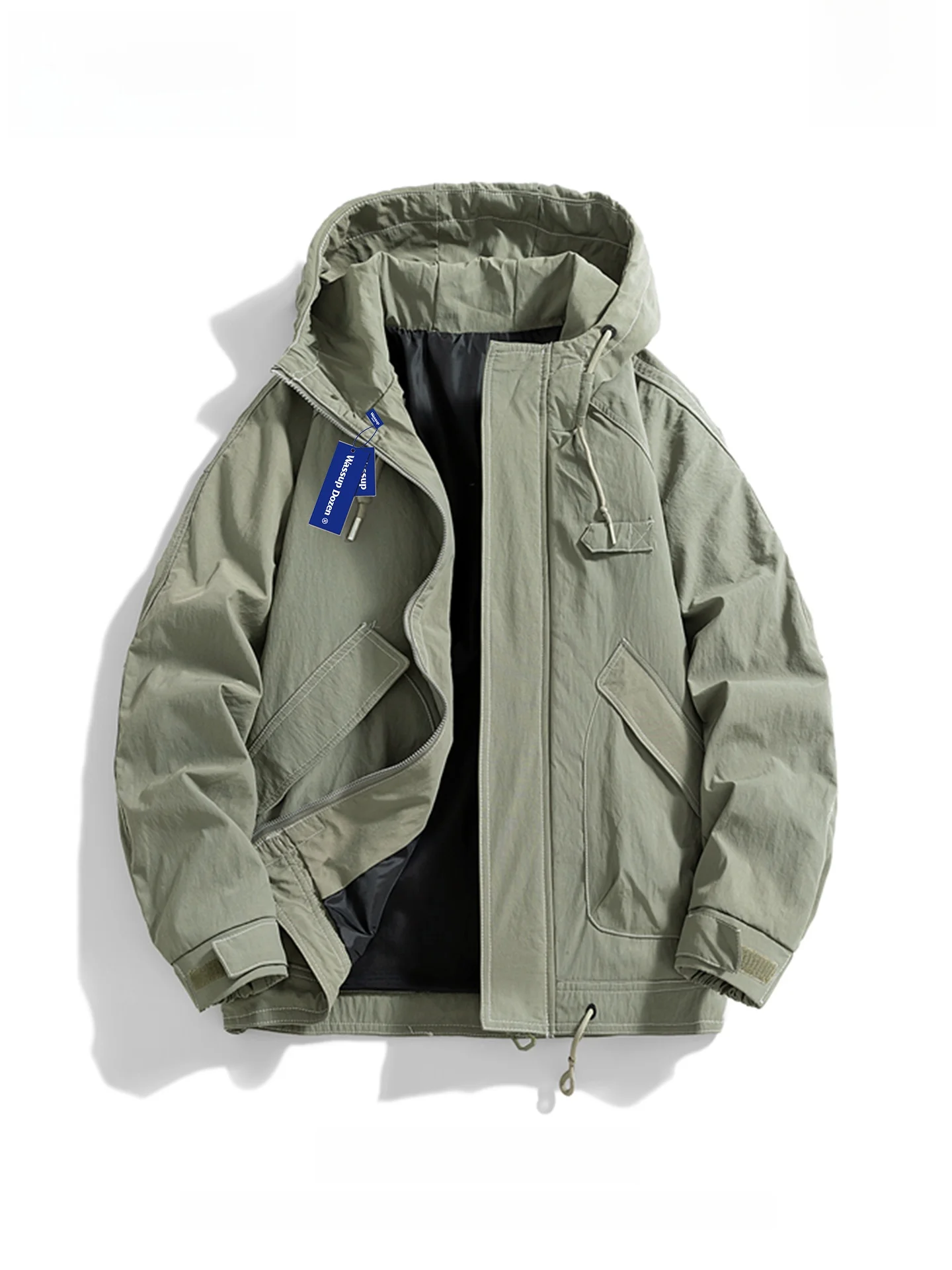 

Мужская повседневная куртка Wassup Dozen American Workwear с капюшоном и большими карманами, весна-осень, полиэстер, нейлон, комфортная.