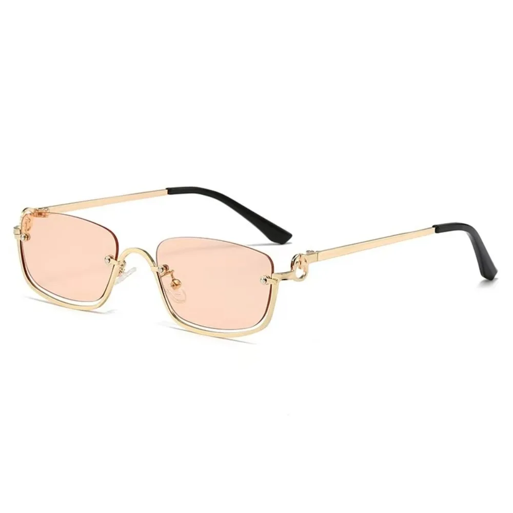Personalized Metal Half Frame Square Sunglasses Small UV400 Sun Glasses Narrow Hip Hop Shades Eyewear Travel