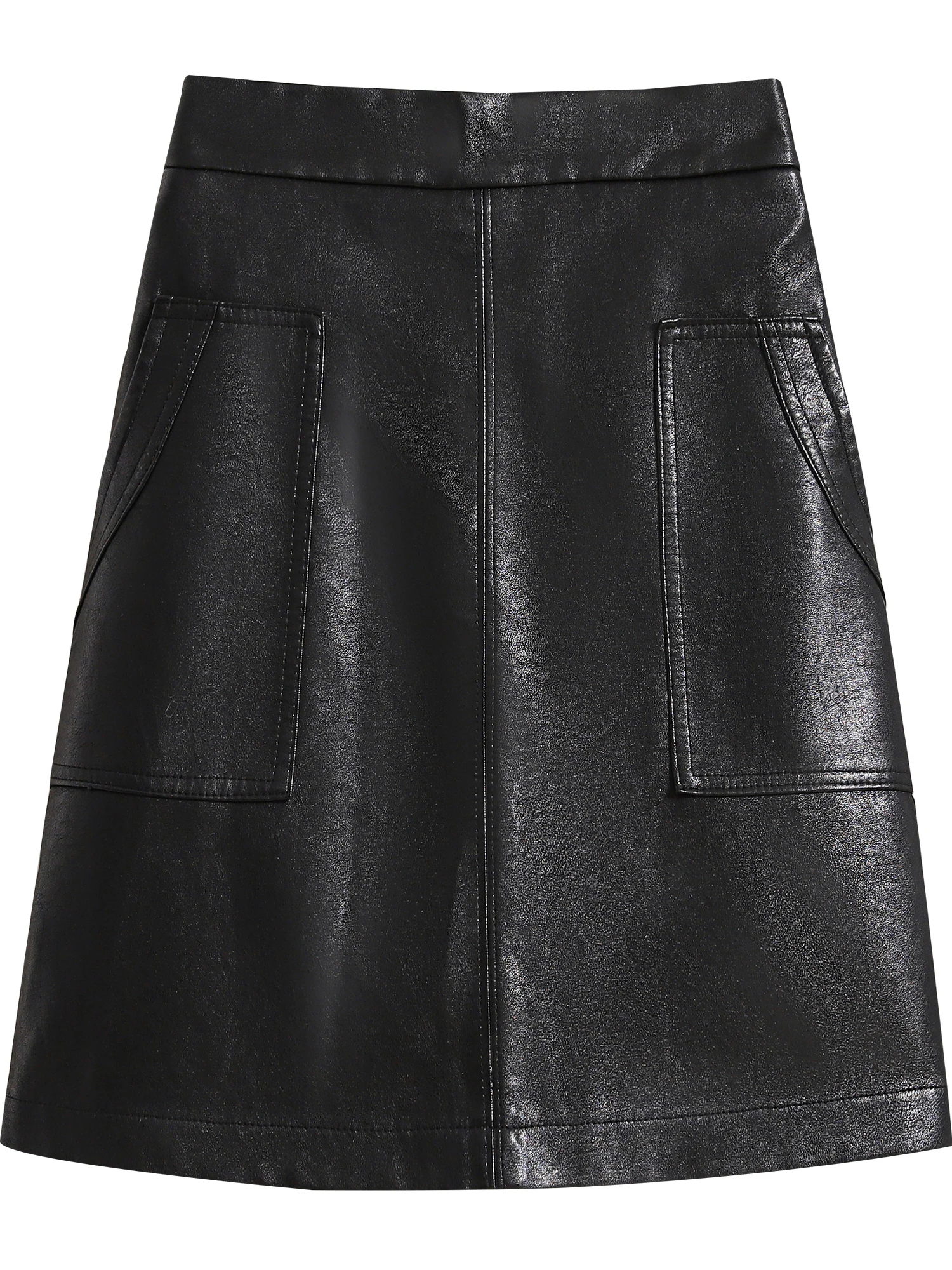 تنورة جلدية عالية الخصر على شكل حرف A للنساء بمقاسات كبيرة، ملابس خارجية عصرية، تنورة مشي عصرية مضادة للضوء #5