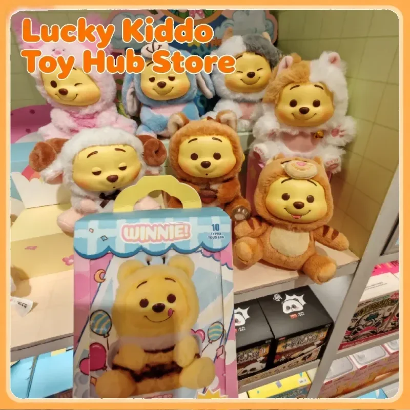 

Hot Original Disney Winnie The Pooh Bear Naughty Party Series Trendy Blind Box Toys Collectible Kawaii Dolls Keychain Ornament