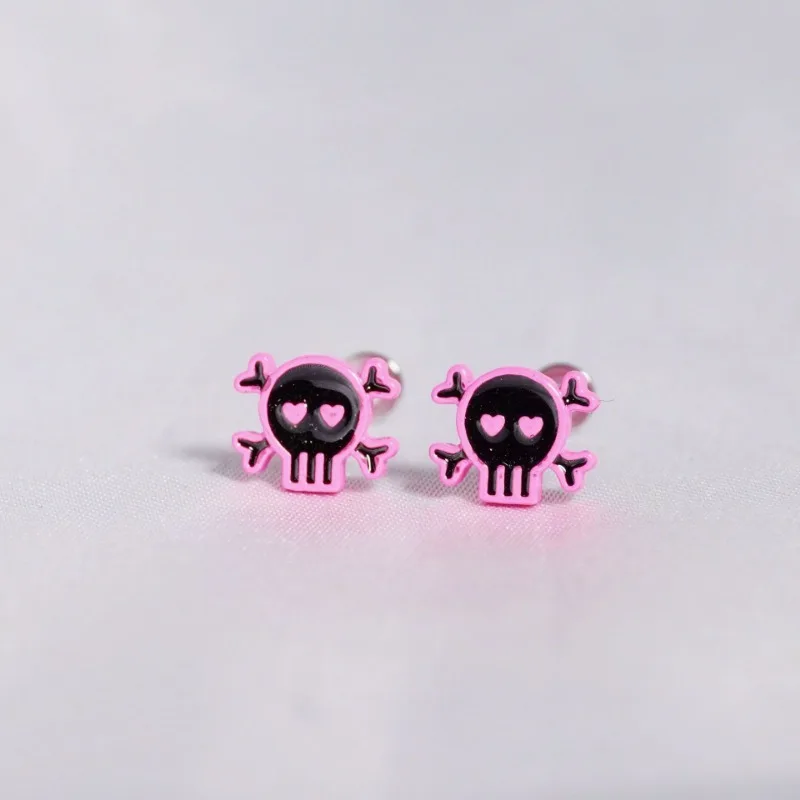 Skull Pink Black Lip Studs Labret Rings Earrings Titanium Steel Sweet and Cool Babes Lip Piercing Jewelry