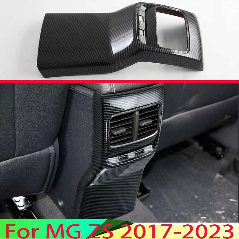 For MG ZS 2017-2023 Car Accessories Carbon Fiber Style Armrest Box Rear Air Vent Frame Trim Cover