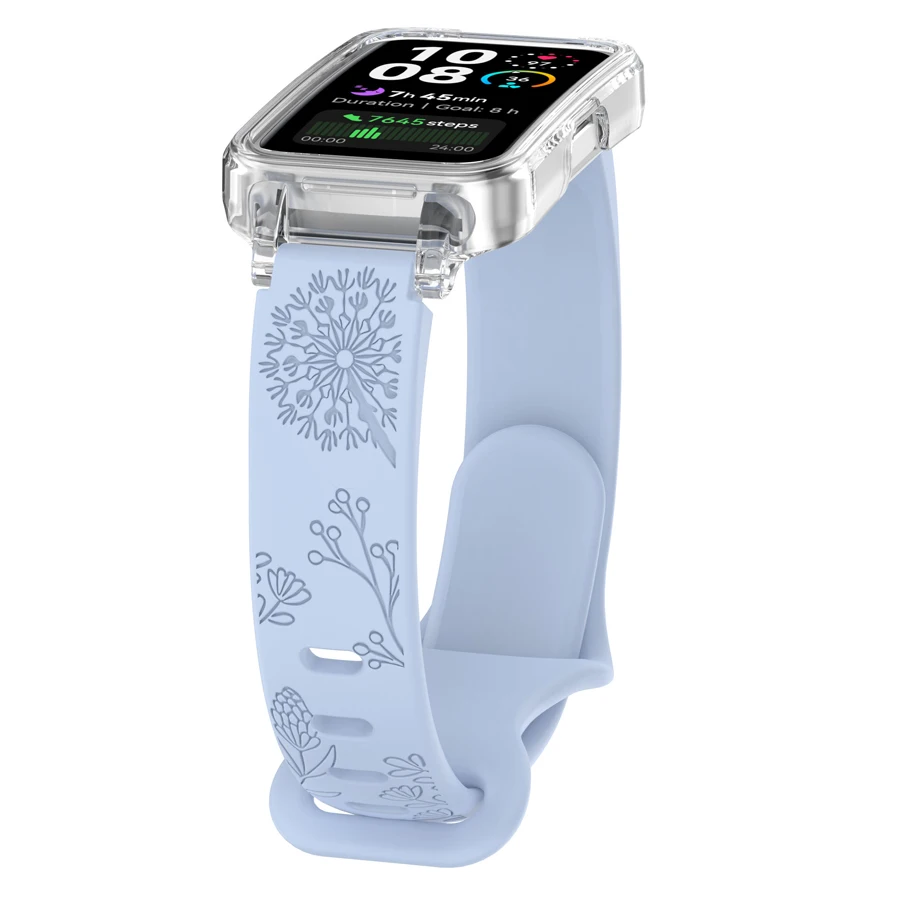 3D-gegraveerde bloemen zachte siliconen polsband voor Huawei Band 8 9 10 armband polsbandje riem voor Huawei Band 10 9 8/8NFC met hoesje