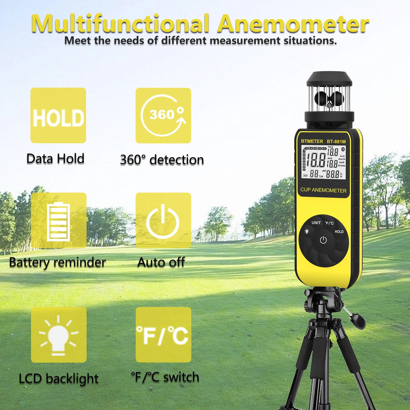 With Triangle Bracket Thread Can Be Installed Cup Anemometer, Wind Speed Measurement Range 1.5~93 MPH, Sea Surface Air Velocity