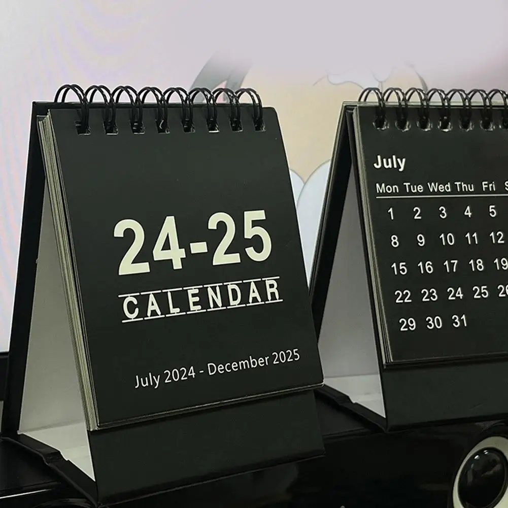 Retro Simples Mesa Calendário, Mini Planner, Desktop Organizer, Stand Table, Papel Agenda, Anual, Cor sólida, A3Y0, 2024-2025