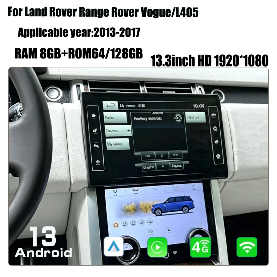 Pour Land Rover Vogue/L405 2013-2017, écran multimédia 13,3 pouces avec Carplay, lecteur radio, panneau de climatisation, Android Bosch/Harman