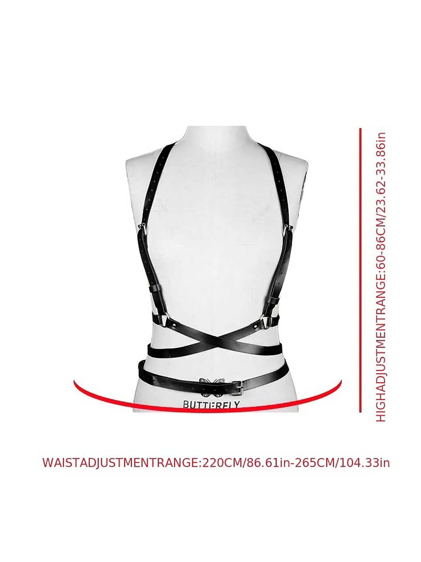 حزام أسود قابل للتعديل للنساء - مجموعة ملابس داخلية من جلد البولي يوريثان لملابس الرقص القوطية والهذيان مع أبازيم