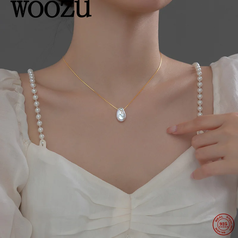 

WOOZU 925 Sterling Silver Elegant Natural Pearl Necklaces for Women Banquet Wedding French Charms Exquisite Jewelry Accessories