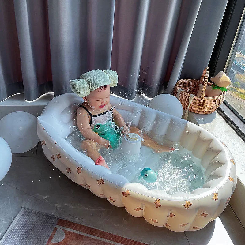 

Multifunctional Baby Inflatable Swimming Pool INS Korean Cute Bear Foldable Bathtub Paddling Pool for Kids Summer Water Playing