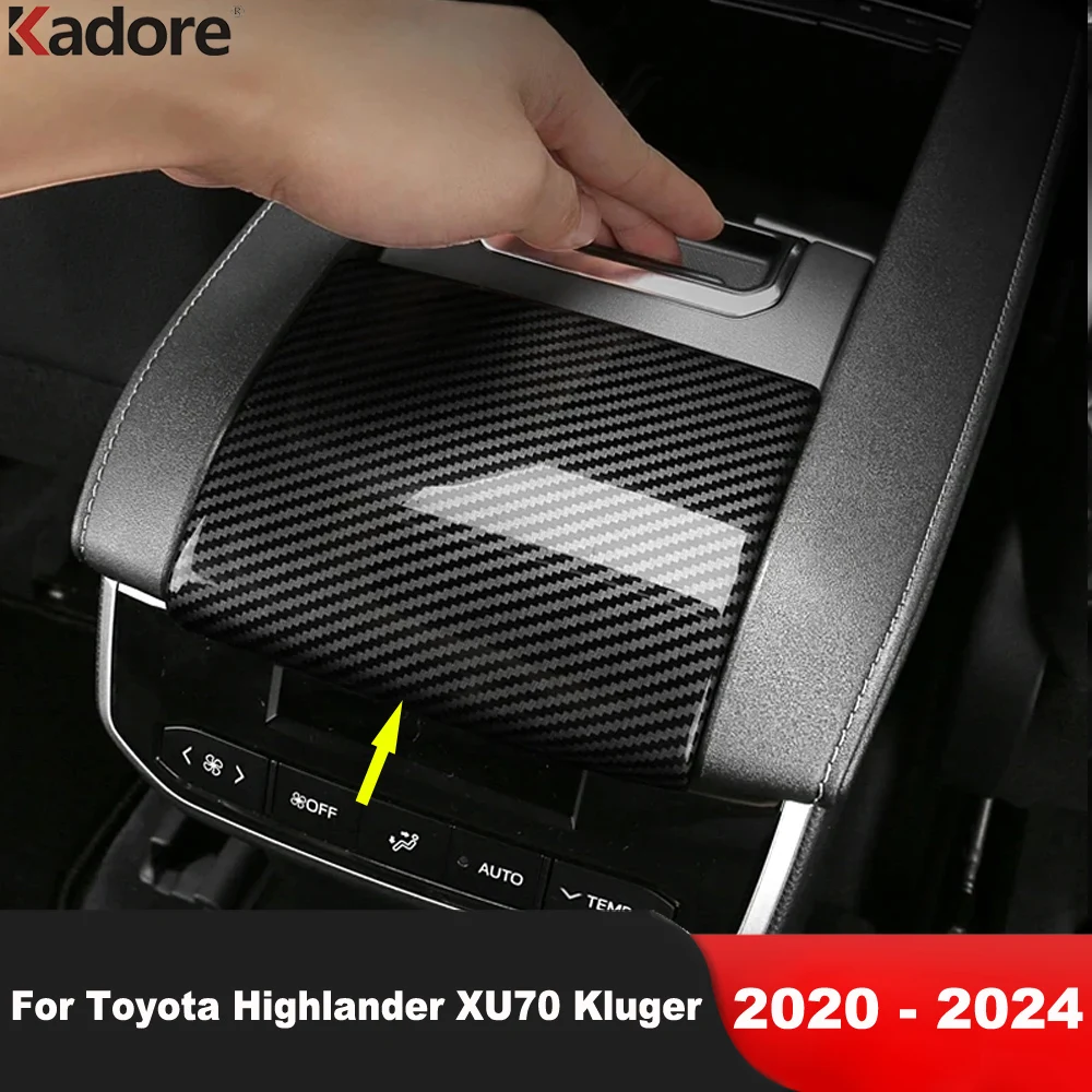 

For Toyota Highlander Hybrid 2021 2022 2023 2024 Carbon Fiber Car Center Armrest Box Panel Cover Trim Interior Accessories